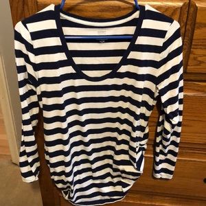 Navy blue & white striped maternity top